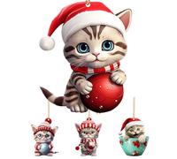 Duvcoywae Chats Décorations de Noël - Pendentin Chat Acrylique Plat 2D pour Voiture,Lot de Charmes Animaux Mignons pour Tradition Familiale - Décoration Fêtes Porte Fenêtre