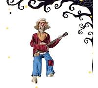 Duvcoywae Décor Squelette | Squelettes avec Banjo Halloween,Accessoire avec Joints Articulés, Yeux Lumineux Et Musique pour Magasin, Vacances Scolaires, Photo, Jardin, Maison Hantée