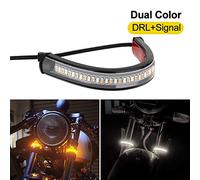 DUVERT 2 Pcs LED Moto Clignotant Lumière et DRL, 12V Lampe Clignotant forme Anneau Fourche Bande de couleur blanc et jaune (12V Moto DRL + Clignotant)