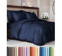 Duvet Cover Queen Size Set - Extra Soft Queen Size Duvet Cover 90 x 90 with 2 Pillow Shams - Hotel Luxury Easy Care and Fade Free w/ Zipper Closures & Ties - Comfy Breathable Bedding Set (Navy Blue)