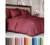 Duvet Cover Queen Size Set - Extra Soft Queen Size Duvet Cover 90 x 90 with 2 Pillow Shams - Hotel Luxury Easy Care and Fade Free w/Zipper Closures & Ties - Comfy Breathable Bedding Set (Burgundy)