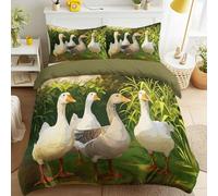 Duvet Cover Sets, Easy Care Bedding Bed Set Double Size 79" x 79", Countryside Rustic Warm Fresh Calm Cartoon Animals Duck Duvet Covers With 2 Matching Pillowcases 50 x 75 cm for Kids and Adults