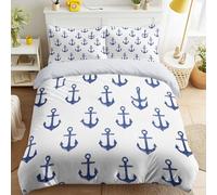 Duvet Cover Sets, Easy Care Bedding Bed Set Double Size 79" x 79", Modern Minimalist Fresh Calm Nautical Theme Blue Anchor Duvet Covers With 2 Matching Pillowcases 50 x 75 cm for Kids and Adults