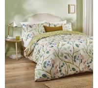 Duvet Day Parure de lit réversible Woodlow avec Housse de Couette et imprimé Feuilles, Oiseaux tropicaux dessinés à la Main et Motifs Floraux (Multicolore/Sage - Double)
