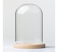 DuvinDD Cloche en Verre avec Socle avec éclairage LED et socle en bois - Cloche Verre Vitrine pour jouets Labubu de 17 cm, cloche de collection avec éclairage à piles