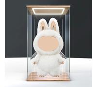 DuvinDD Vitrine en acrylique avec éclairage LED - 35 x 30 x 60 cm - Boîte de protection transparente contre la poussière avec grain de bois - Convient pour Labubu Zimomo Angel in Clouds & I Found You