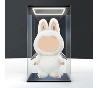 DuvinDD Vitrine en acrylique avec éclairage LED - 35 x 30 x 60 cm - Boîte de protection transparente contre la poussière avec socle noir - Convient pour Labubu Zimomo Angel in Clouds & I Found You