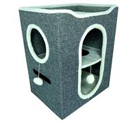 Duvo+ Maison à Chat Gene Gris 46x36x58 CM Pliable pour Chats Avec Balle de Jeu