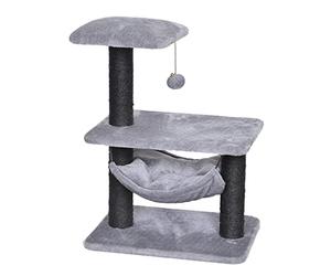 duvoplus, Arbre à Chat Modèle Tokyo Bridge 47x34,5x62 cm, Gris, avec hamac et Balle de Jeu, Peluche et sisal de qualité, en Format Compact, Assouvit l’Instinct de grattage de Votre Chat
