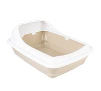 duvoplus, Bac à Litière pour Chat Birba avec Rebord M - 46x35x20cm mocaccino, Bac à litière Bas, en Plastique, Facile à Nettoyer, Rebord de Protection Amovible