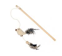 DUVOPLUS-Canne à pêche pour chat coloris marron oiseau avec plumes nature Duvoplus