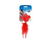 DUVOPLUS-Jouet pour chat coloris rouge oiseau avec plumes Duvoplus - 13 x 10 x 3,5 cm