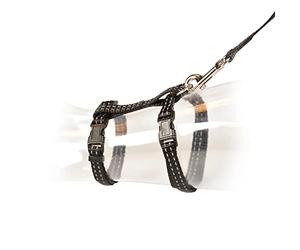 duvoplus,Set de Promenade Chat Réfléchissant Uni 20-35cm / 10mm - 125cm Noir, Confortable et Adaptable à la Taille de Votre Chat, Facile à Utiliser, Qualité Outdoor, Laisse + Collier