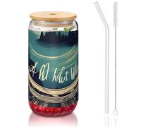 DUWAA 1 verre avec couvercles en bambou et paille en verre avec inscription « Not All Who Wander Are Lost » - 473 ml