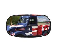 DUWAA 4th of July Patriotic Trucks Print Functional Stationery Pouch Portable Pencil Bags Pencil Case, Lightweight Pencil Pouch