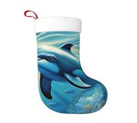 DUWAA Bas de Noël doux avec motif dauphin qui vous regarde, 45,7 cm, pour sapin de Noël, cheminée de vacances