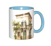 DUWAA Bâtiment antique avec branche d'olivier romaine et tasse en céramique imprimée grecque avec boîte cadeau, belles tasses à café pour les vacances, cadeau d'anniversaire, café lait, 6 couleurs