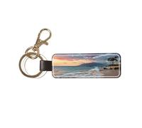 DUWAA Beach Maui Hawaii Sunset Sea Waves Clouds Print Porte-clés personnalisé en cuir PU, porte-clés universel pour homme et femme