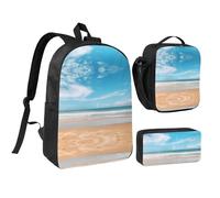 DUWAA Beautiful View of the Sea1 Sac à dos imprimé 3 pièces comprenant un grand sac à livres de 43,2 cm avec sac à déjeuner et sac à stylos pratique, noir, One Size