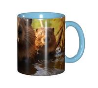 DUWAA Beaver Working1 Tasse en céramique imprimée avec boîte cadeau, belles tasses à café pour les vacances, cadeau d'anniversaire, café, lait, 6 couleurs