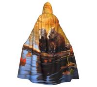 DUWAA Beaver Working3 Print Cape de carnaval de 150 cm, cape à capuche unisexe pour adulte, pour Halloween, sorcière, vampire, magicien, cosplay