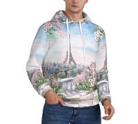 DUWAA Belle Tour Eiffel Paris Imprimer Hommes Light Pullover Hoodie Sweatshirt, Sweat à Capuche Polyester Sweatshirt pour l'Automne, Noir , 3XL