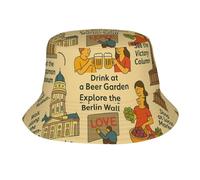 DUWAA Berlin See Chapeau cloche imprimé guide de voyage pour homme et femme, chapeau de soleil léger, noir