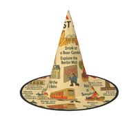 DUWAA Berlin See Travel Guide Print Witch Hat Witches Chapeaux Halloween Femmes Adultes Magicien Hommes Costume Cosplay Party Accessory - 1 pièce