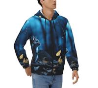 DUWAA Bleu Chinchillas et Moon1 Imprimer Loose Fit Zipper Hoodie Full Zip Sweat à Capuche Veste pour Homme Sport Hiver Outwear, noir, X-Large