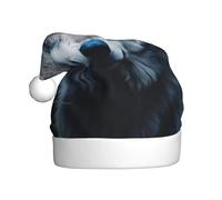 DUWAA Blue Eyes Wolf1 Bonnet de Père Noël en peluche douce pour adulte, chapeau de fête de Noël avec pompon, pour Noël, Nouvel An, fête festive