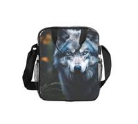 DUWAA Blue Eyes Wolf1 Sac à déjeuner transparent avec bandoulière réglable et deux poches latérales en maille
