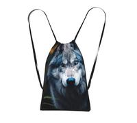 DUWAA Blue Eyes Wolf1 Sac à dos avec cordon de serrage pliable Motif loup 1