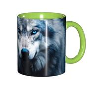 DUWAA Blue Eyes Wolf1 Tasse en céramique imprimée avec boîte cadeau, belles tasses à café pour les vacances, cadeau d'anniversaire, café, lait, 6 couleurs