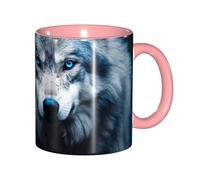 DUWAA Blue Eyes Wolf1 Tasse en céramique imprimée avec boîte cadeau, belles tasses à café pour les vacances, cadeau d'anniversaire, café, lait, 6 couleurs