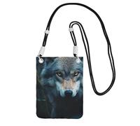 DUWAA Blue Eyes Wolf2 Sac à bandoulière imprimé pour femme, sac à bandoulière, mini sac de voyage, sac pour téléphone, portefeuille de téléphone, noir, Taille unique