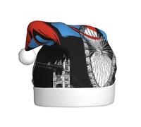 DUWAA Bonnet de fête de Noël en peluche douce avec drapeau britannique avec imprimé terre de Londres, chapeau de vacances, gorros de Navidad adultes, pour le Nouvel An
