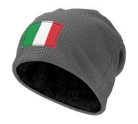 DUWAA Bonnet gaufré extensible avec imprimé drapeau de l'Italie, unisexe, bonnet doublé en polaire chaude pour sports de plein air, usage quotidien, temps froid, gris, Taille unique