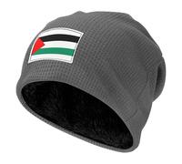 DUWAA Bonnet gaufré extensible imprimé drapeau de la Palestine, unisexe, bonnet doublé en polaire chaude pour sports de plein air, usage quotidien, temps froid, gris, Taille unique