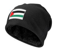 DUWAA Bonnet gaufré extensible imprimé drapeau de la Palestine, unisexe, bonnet doublé en polaire chaude pour sports de plein air, usage quotidien, temps froid, Noir , Taille unique