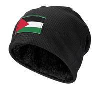 DUWAA Bonnet gaufré extensible imprimé drapeau de la Palestine, unisexe, bonnet doublé en polaire chaude pour sports de plein air, usage quotidien, temps froid, Noir , Taille unique