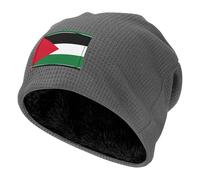 DUWAA Bonnet gaufré extensible imprimé drapeau de la Palestine, unisexe, bonnet doublé en polaire chaude pour sports de plein air, usage quotidien, temps froid, gris, Taille unique