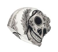 DUWAA Bonnet mexicain à imprimé tête de mort mexicaine, bonnets en tricot d'hiver et d'automne pour hommes, casquette de ski souple à revers et tête de mort, noir