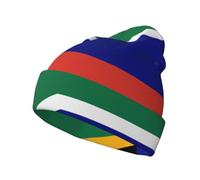 DUWAA Bonnet tricoté pour adulte, motif drapeau africain du Sud, bonnet extensible confortable, chapeau d'hiver en polyester doux, design unisexe pour l'extérieur, noir