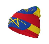 DUWAA Bonnet tricoté pour adulte, motif drapeau de l'Éthiopie, bonnet extensible confortable, chapeau d'hiver en polyester doux, design unisexe pour l'extérieur, noir