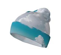 DUWAA Bonnet unisexe pour adulte, motif nuages blancs, chaud, extensible, en polyester doux, idéal pour l'extérieur et le confort