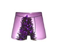 DUWAA Boxer de Noël violet imprimé arbre pour homme, coupe ample, extensible, slip avec pochette de soutien des testicules doux, sous-vêtements S-4XL, Noir , XL