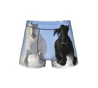 DUWAA Boxer imprimé chevaux noirs et blancs pour homme, coupe ample, extensible, avec pochette de soutien des testicules doux, sous-vêtements S-4XL, Noir , L