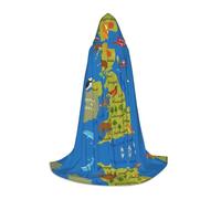 DUWAA Cape à capuche avec imprimé carte du Royaume-Uni pour Halloween, costume médiéval pour femmes et hommes, cape à capuche Renaissance