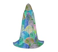 DUWAA Cape à capuche avec imprimé écailles de poisson et vagues de l'océan - Style médiéval - Pour fête de Noël, cosplay, bal masqué