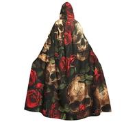 DUWAA Cape à capuche avec imprimé tête de mort et rose rouge pour adultes, hommes, femmes, magicien, vampire, chevalier, déguisement cool